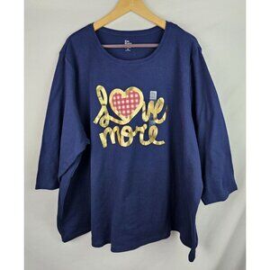 Kim Rogers Women's Top Size 4X Blue Love More Valentine's Day 3/4 Sleeve Shirt